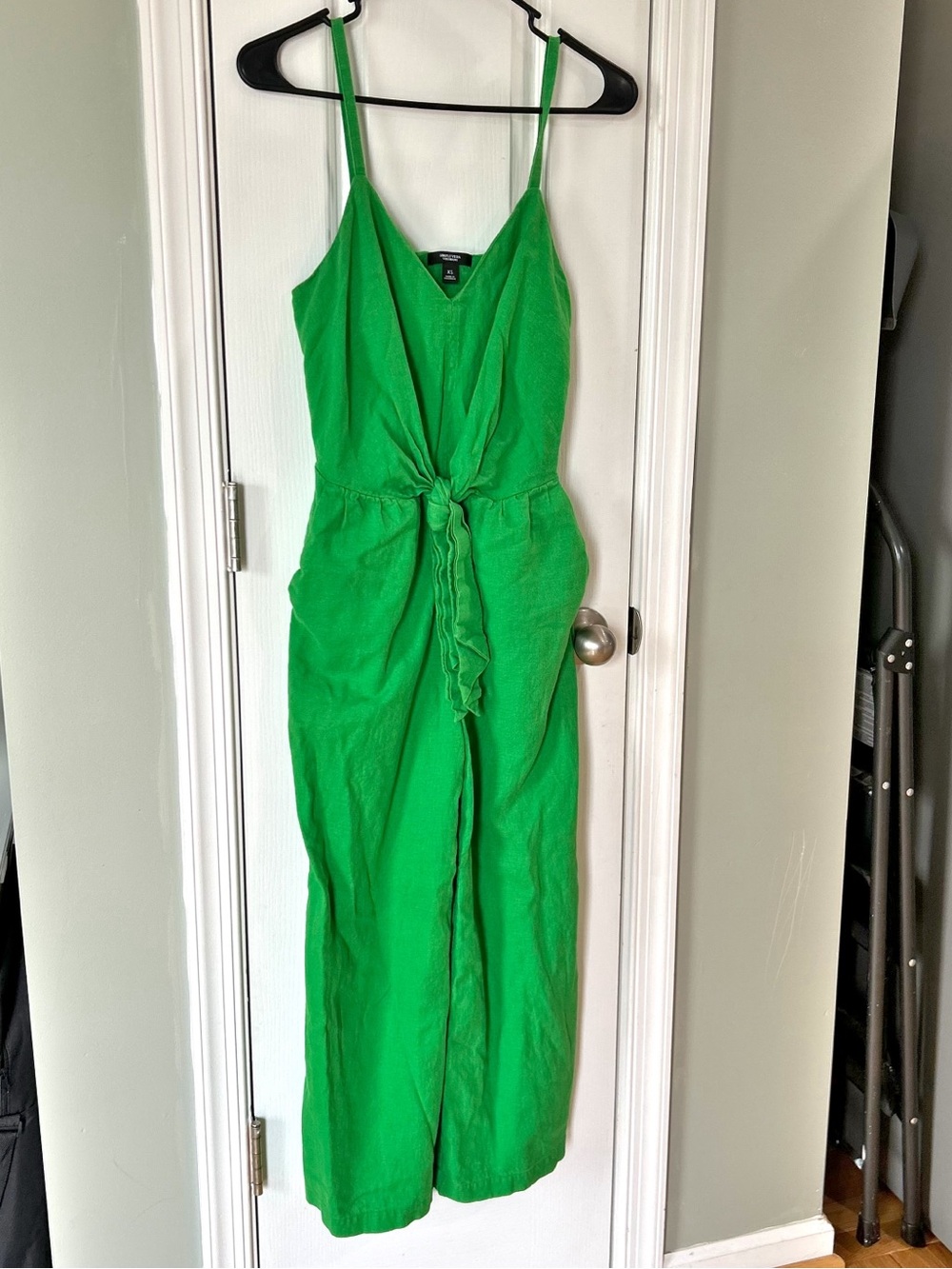 Simply Vera Vera Wang Green Linen Blend Wide Leg Jumpsuit Romper XS Tie Front